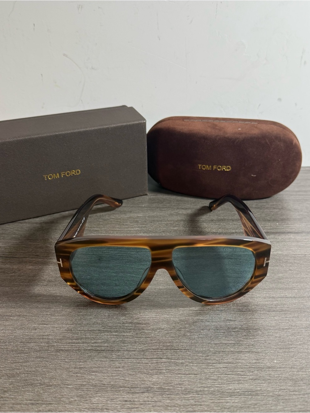 Tom Ford Tortoiseshell Brown Frame Sunglasses with Green Lenses